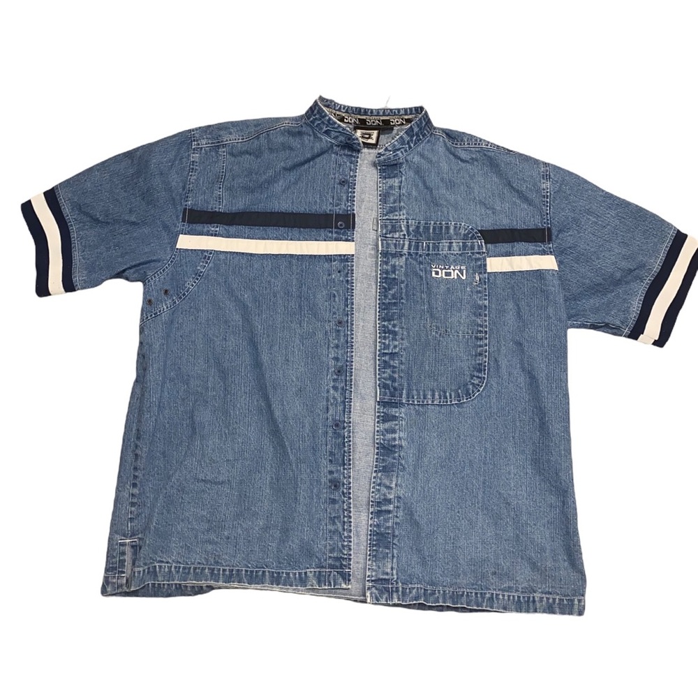 Vintage Don Denim Jean Shirt Jacket Button Up Natural Fray 2XL